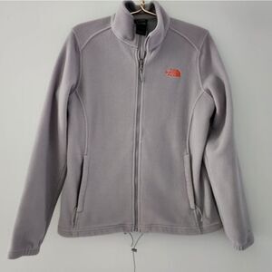 North Face Sweater Womens Large Gray Orange Fleece Full Zip Jacket Outdoor Layer